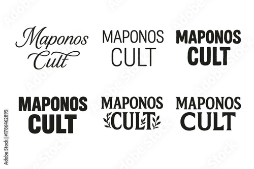 Maponos Lettering Variations. Maponos Cult. Set lettering. harmonious lettering variations of the same emblematic concept, each with different artistic