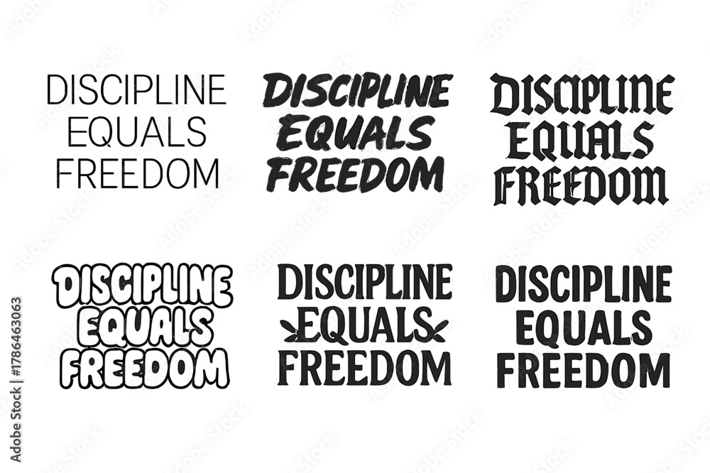 Obraz premium Discipline Equals Freedom. Discipline Equals Freedom. Set lettering. harmonious lettering variations of the same emblematic concept, each with different