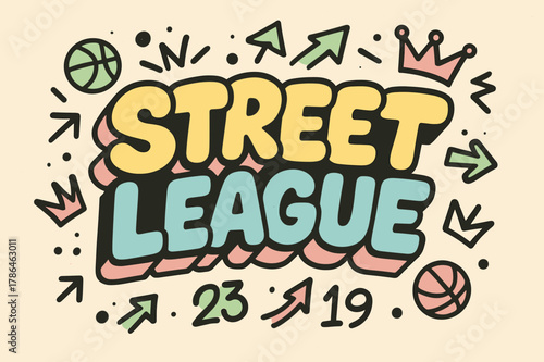Street League Graffiti. Street League ? Graffiti Simplified; thick bubble letters on a tilted baseline; flat spray fills with bold outline and a few clean