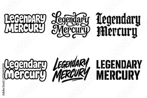 Emblematic Lettering Variations. Legendary Mercury. Set lettering. harmonious lettering variations of the same emblematic concept (Funky