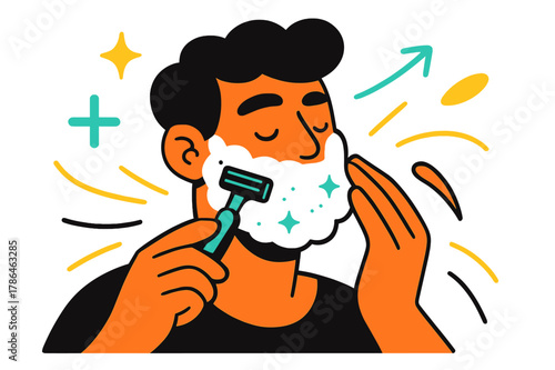 Dynamic Shaving Scene. Shaving. A person applying shaving cream and using a razor, glowing foam and motion