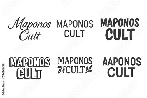 Maponos Lettering Variations. Maponos Cult. Set lettering. harmonious lettering variations of the same emblematic concept, each with different artistic