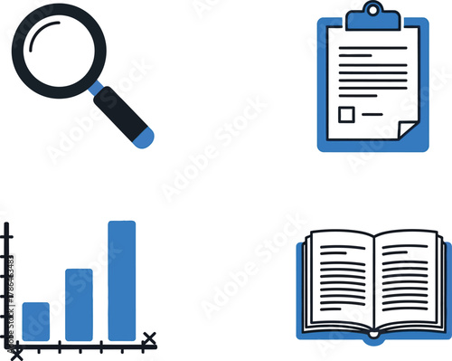 Research Methods Icons Magnifying Glass Survey Graph Bibliography