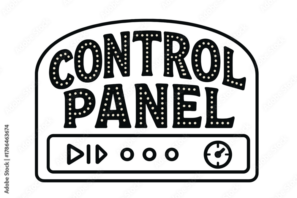 Obraz premium Playful Control Panel Design. Control Panel ? Decorative Display Lettering; playful stylized glyphs with dot/stripe patterns evoking buttons; arched word-shape