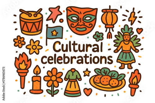 Cultural Celebration Doodles. Cultural celebrations. Hand-drawn doodle illustration of cultural celebrations.