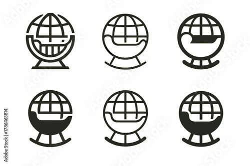 Fertility Tourism Logos. Fertility tourism. Set Logo of Fertility tourism: cradle within globe. harmonious logo variations of the same emblematic concept, each