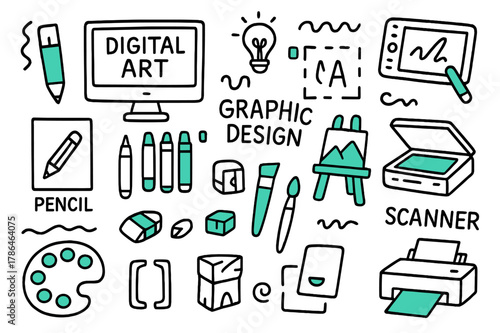 Creative Digital Doodles. Digital Art. Hand-drawn doodle illustration digital art software, graphic design, illustration, painting, drawing, sketching,