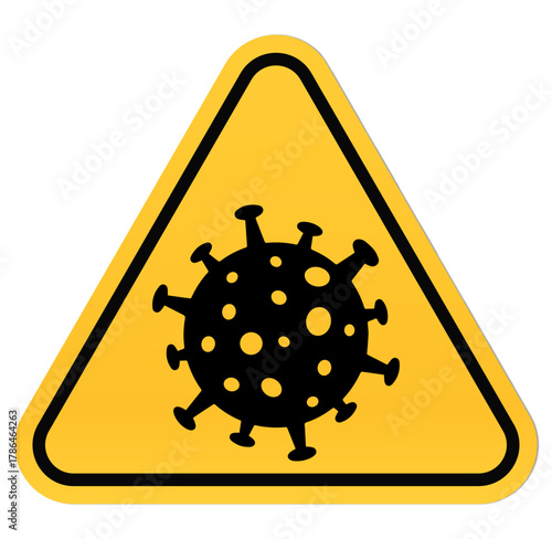 Coronavirus warning sign a yellow triangle with virus icon vector illustration for pandemic awareness and safety measures