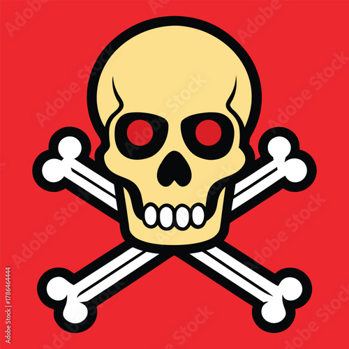 Skull and crossbones symbol of danger and warning against a red background