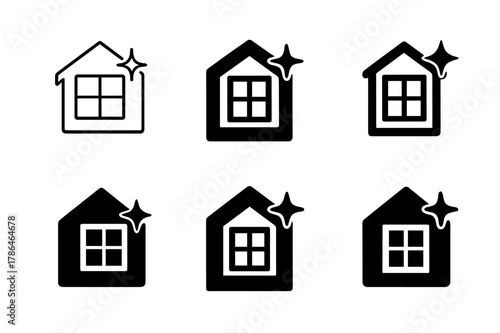 Energy-Efficient Window Logos. Home renovation and remodeling. Set Logo of Home renovation and remodeling: window replacement with energy-efficient star. Icon