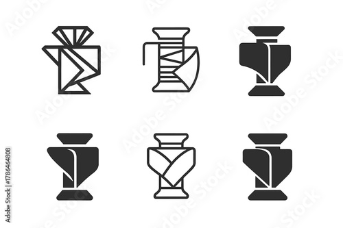 Fabric Emblem Variations. Fabric craftsmanship. Set Logo of Fabric craftsmanship: thread spool with cloth fold. harmonious logo variations of the