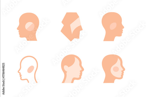 Harmonious Makeup Icons. Blush, highlighter, and bronzer trio. Set Logo of Blush, highlighter, and bronzer trio: face profile with highlighted cheek and temple