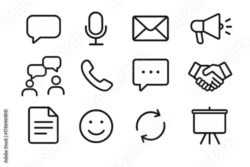 Communication Skills Icons. Communication skills. Line outline icon set of expressing and listening abilities: