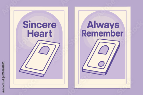 Devotional Banners Design. Devotion. Two vertical A6 banners with safe margins, centered composition, no elements touching edges, bauhaus, lavender and cream,