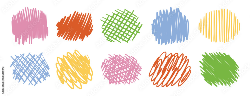 Fototapeta premium Colorful scribble backgrounds set. Hand drawn marker strokes. Abstract doodle textures for creative design