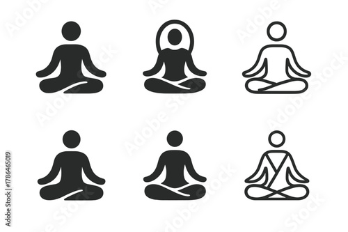 Mindfulness Logo Variations. Mental health and self-awareness. Icon set. Set Logo of Mental health and self-awareness: person meditating