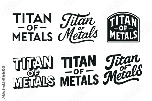 Metals Lettering Variations. Titan of Metals. Set lettering. harmonious lettering variations of the same emblematic concept (Abstract geometric letterforms,