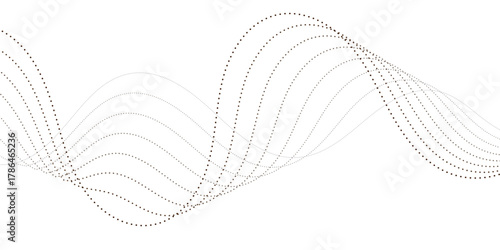 Dynamic Abstract of Brown Halftone Dots Forming a Fluid, Wavy Line, Evoking Sound Waves, Data Flow, or Elegant Digital Movement.