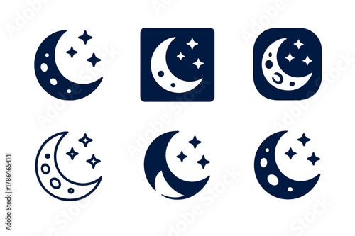 Space Logo Variations. Space Exploration. Set Logo of Space Exploration: moon and stars. Icon set. harmonious logo variations of the same emblematic concept,