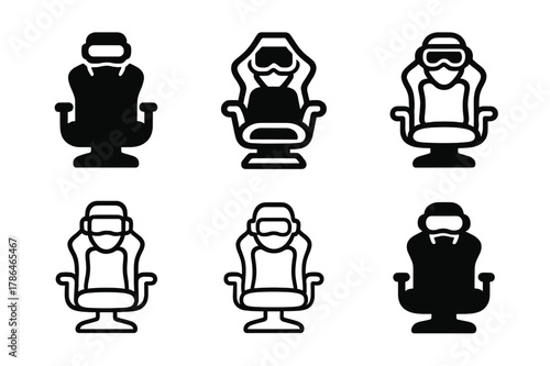 Futuristic Gaming Logos. Immersive video gaming and e-sports. Icon set. Set Logo of immersive video gaming and e-sports: futuristic gaming chair. harmonious