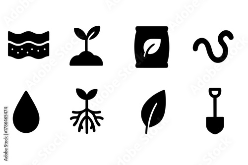 Soil Regeneration Icons. Soil regeneration. Filled icon set of soil regeneration: soil layers, seedling,