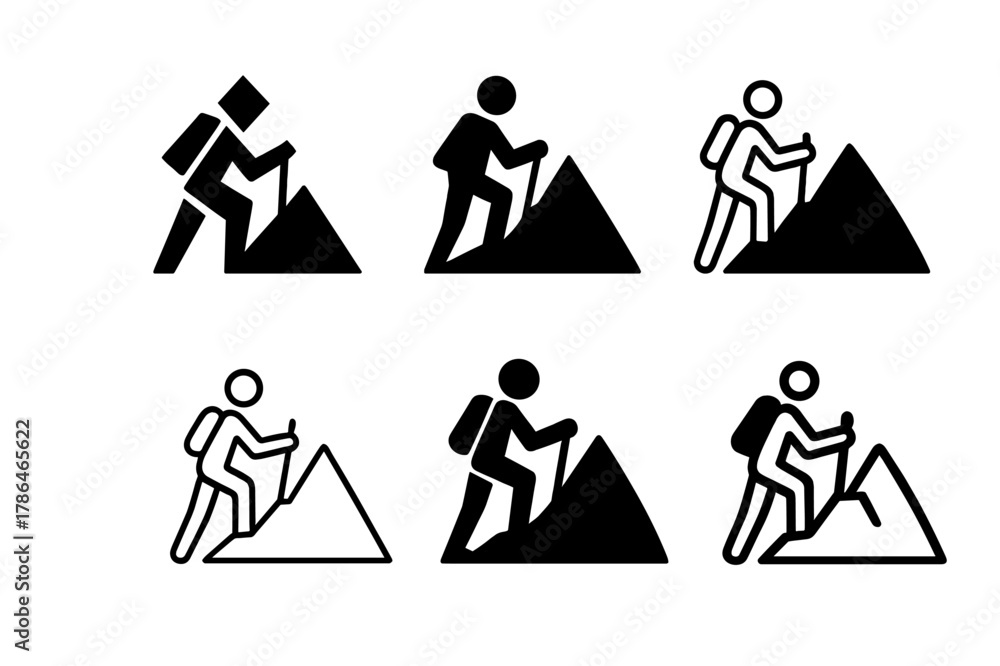 Obraz premium Exercise Icons Set. The importance of exercise. Set Logo of the importance of exercise: mountain hiking icon. Icon set. harmonious logo variations of the same