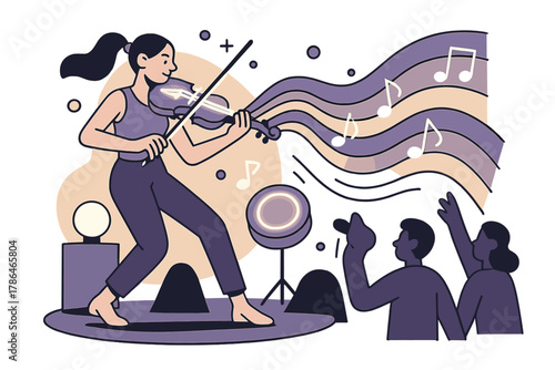 Glowing Performer Artistry. Sound and Movement Art. Performer uses glowing instruments and objects; floating