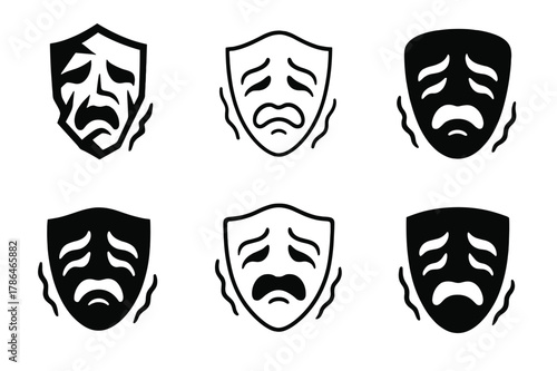 Fear Mask Logos. Fear mask. Set Logo of Fear mask: theatrical mask with tremor. harmonious logo variations of the same emblematic concept, each with different