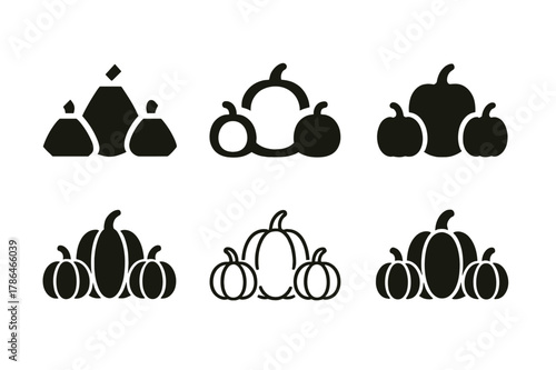 Pumpkin Decoration Icons. Decorating with pumpkins. Icon set. Set Logo of decorating with pumpkins: mini pumpkin arrangement. harmonious logo variations of the