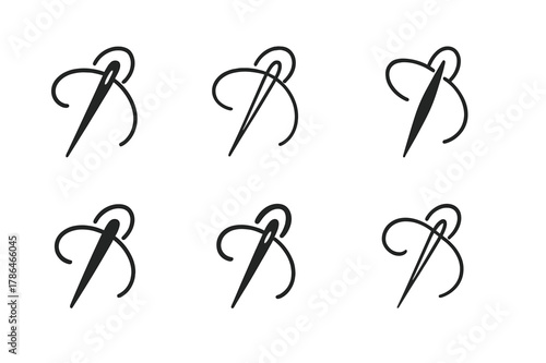 Sewing Logo Variations. Sewing and quilting projects. Set Logo of Sewing and quilting projects: needle threading a loop. Icon set. harmonious logo variations