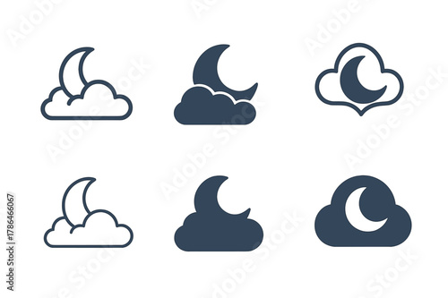 Peaceful Slumber Emblems. Peaceful slumber. Set Logo of Peaceful slumber: cloud cradling a moon. Icon set. harmonious logo variations of the same emblematic