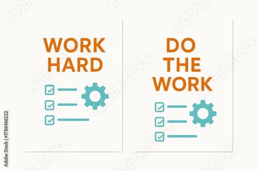 Work Ethic Banners. Work Ethic. Two vertical A6 banners with safe margins, centered composition, no elements touching edges, minimal, turquoise and orange,