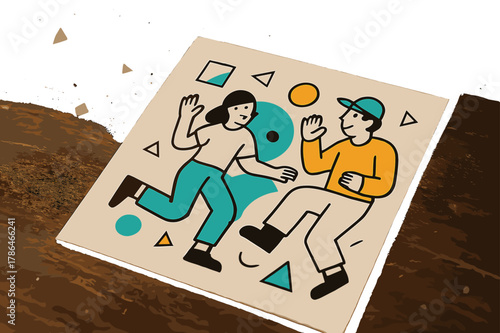 Nostalgic Dusty Photograph. Dusty Photograph. Close-up of an old photograph on a wooden table with floating abstract geometric dust shapes, nostalgic and quiet