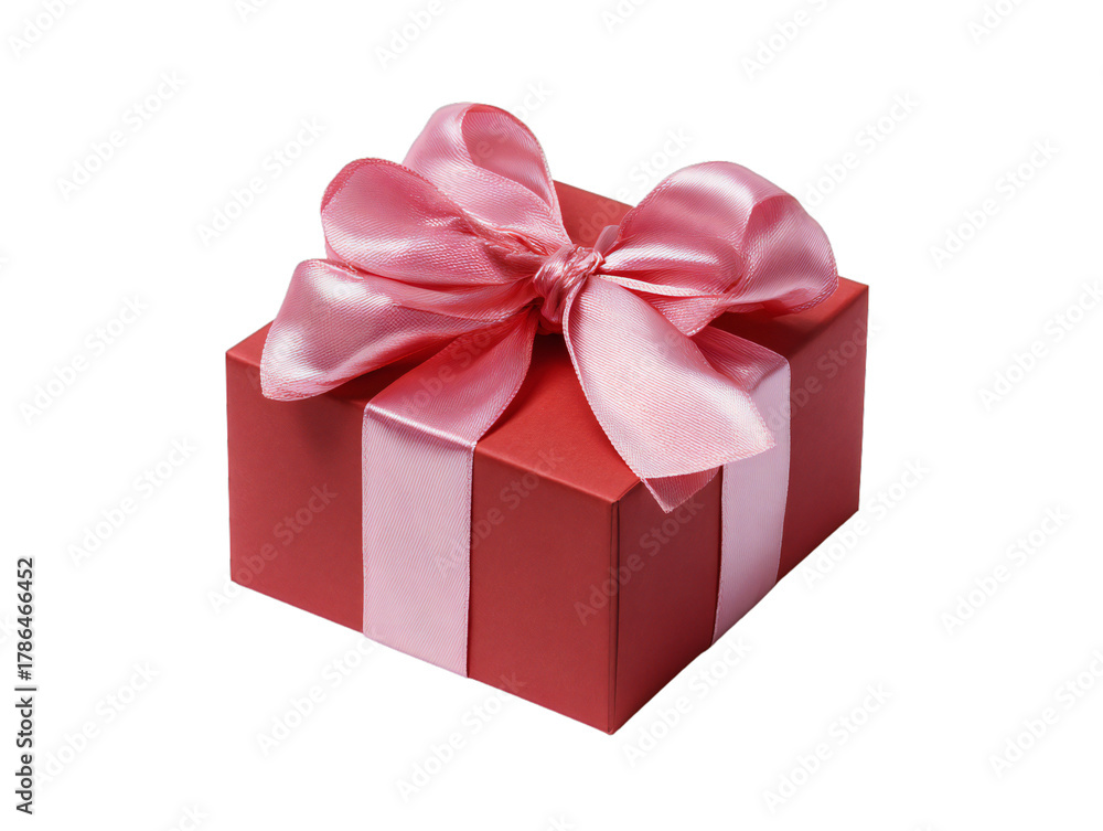 Obraz premium Pink gift box with pink satin ribbon bow isolated on transparent background