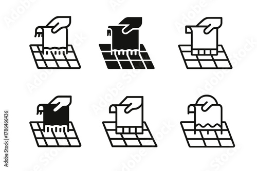 Rug Alignment Icons. Straightening a rug. Set Logo of straightening a rug: even carpet placement on floor grid. Icon set. harmonious logo variations of the