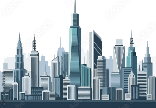Modern City Skyline Silhouette Vector Illustration of Downtown Business District