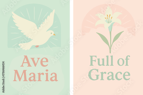 Annunciation Banners Elegance. Annunciation Theme. Two vertical A6 banners with safe margins, centered composition, no elements touching edges, pastel, pastel