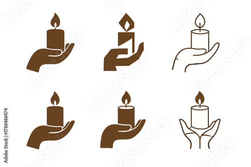 Candle Logo Collection. Candle making with unique scents and colors. Set Logo of Candle making: candle in hand silhouette. Icon set. harmonious logo variations