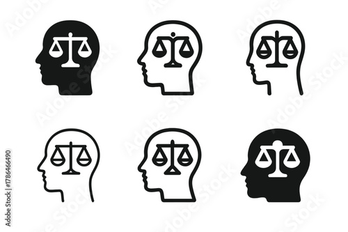 Mindful Logo Variations. Mental health and self-awareness. Icon set. Set Logo of Mental health and self-awareness: balanced mind-body scales. harmonious logo