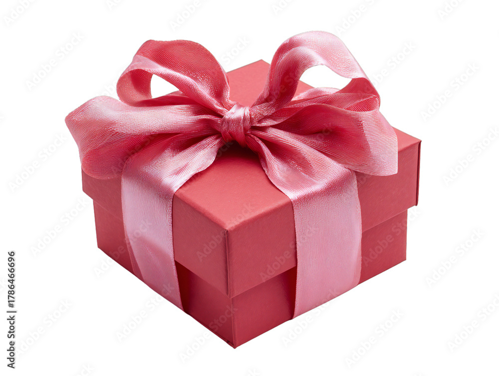 Obraz premium Pink gift box with pink satin ribbon bow isolated on transparent background