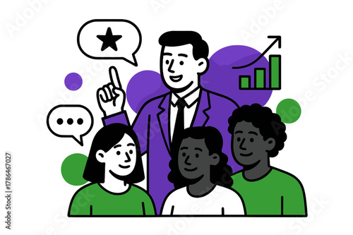 Inclusive Leadership Illustration. Inclusive leadership. A manager leading a multicultural team, abstract