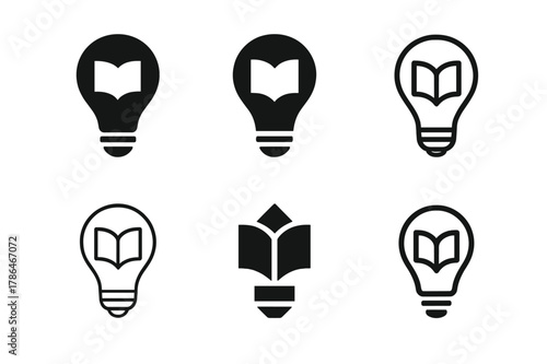 Lightbulb Logo Variations. Knowledge. Set Logo of Knowledge: Lightbulb. harmonious logo variations of the same emblematic concept, each with different artistic