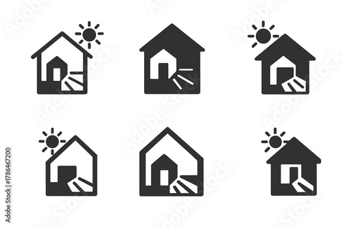 Natural Light Logos. Maximizing natural light in interior design. Icon set. Set Logo of maximizing natural light in interior design: house cutaway showing