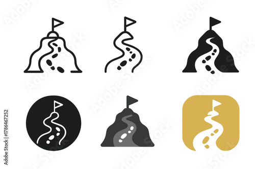 Mentorship Logo Variations. Workplace mentorship and coaching. Set Logo of workplace mentorship and coaching: guidance path with footprints and goal flag. Icon