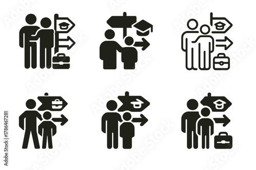Career Path Logos. A mentor guiding a student in career choices and personal development. Set Logo of A mentor guiding a student in career choices and personal