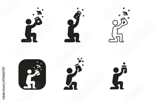 Firefly Logo Variations. Catching fireflies. Set Logo of catching fireflies: releasing fireflies from jar. Icon set. harmonious logo variations of the same