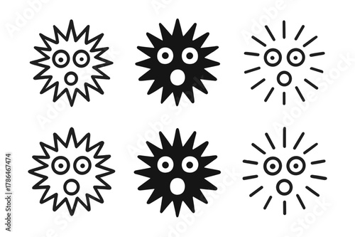 Startled Face Logos. Startled face. Set Logo of Startled face: starburst around eyes. harmonious logo variations of the same emblematic concept, each with