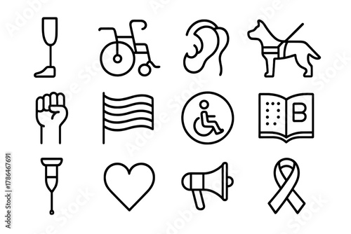 Accessibility Icons Set. Accessibility tools icons. Line outline icon set of accessibility tools icons: