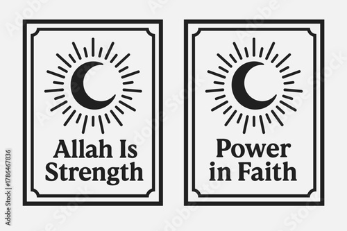 Divine Power Banners. Divine Strength. Two vertical A6 banners with safe margins, centered composition, no elements touching edges, flat vector design, black