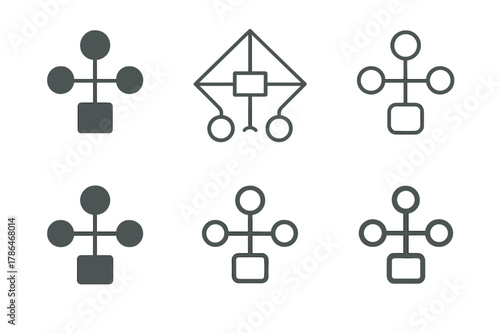 AI Emblem Variations. AI realism. Set Logo of AI realism: render pipeline node graph. Icon set. harmonious logo variations of the same emblematic concept, each